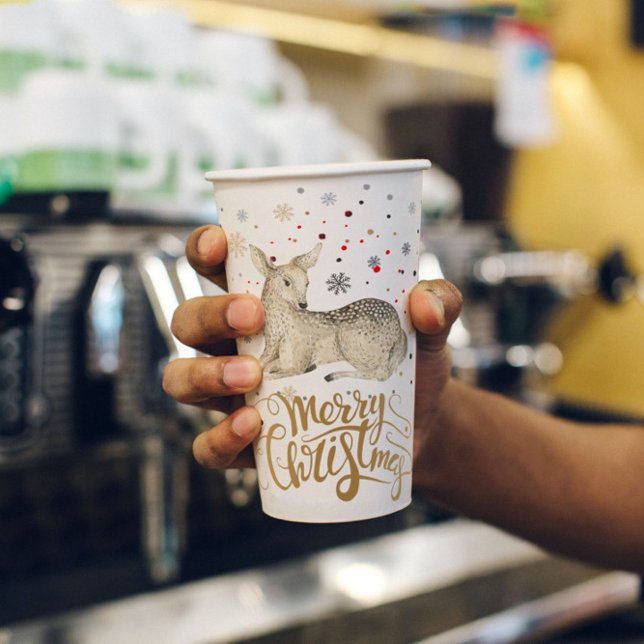 Christmas Deer & Merry Christmas Typography Paper Cups (Creator Uploaded)