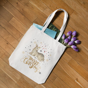 Christmas Deer & Merry Christmas Typography Tote Bag
