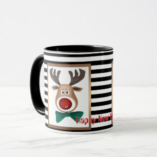 Christmas deer moose card striped black white cele mug