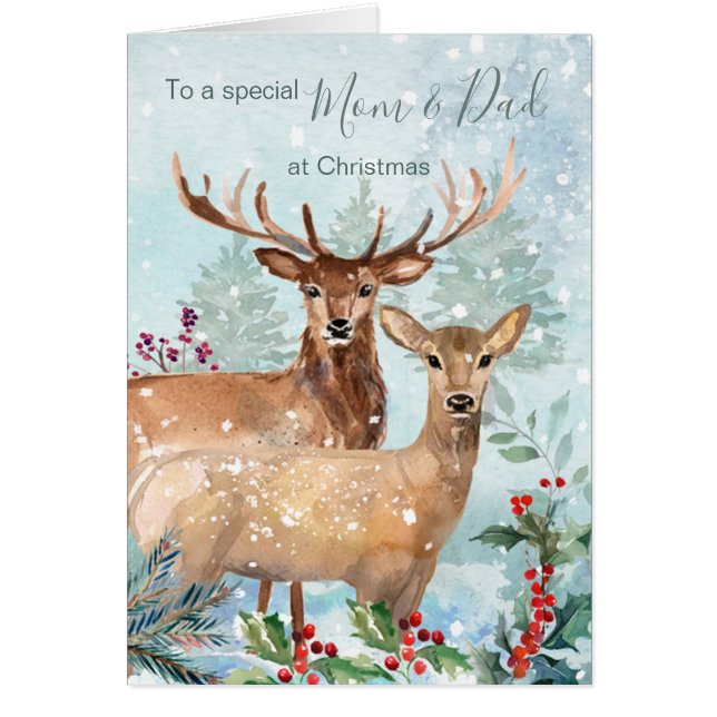 Christmas, deer, Mum and Dad Card (Front)