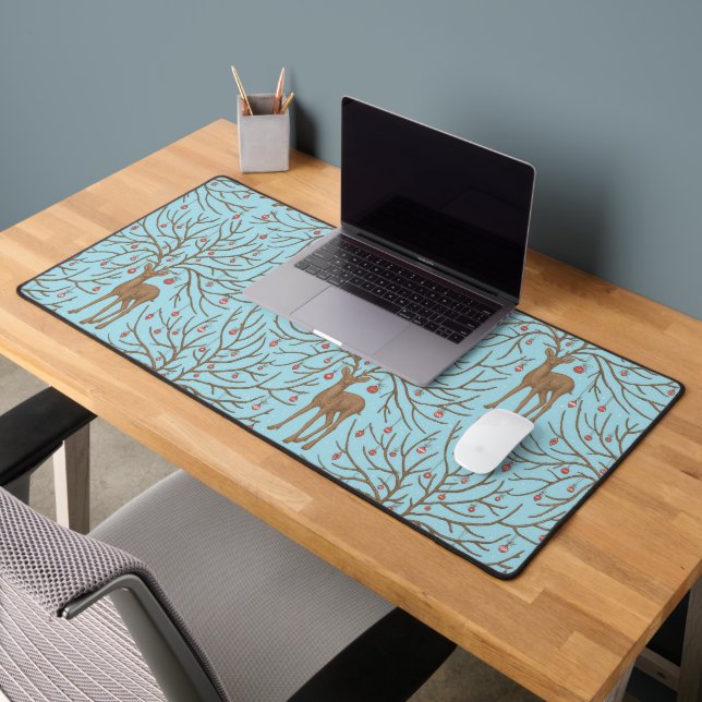 Christmas deer on blue desk mat (Office 2)
