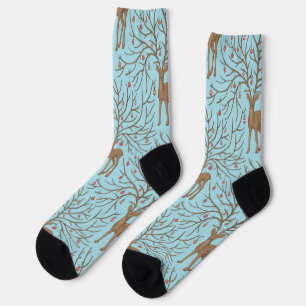 Christmas deer on blue socks