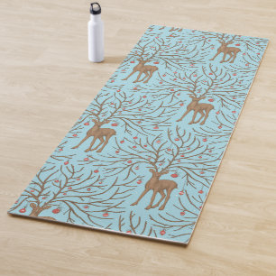Christmas deer on blue yoga mat