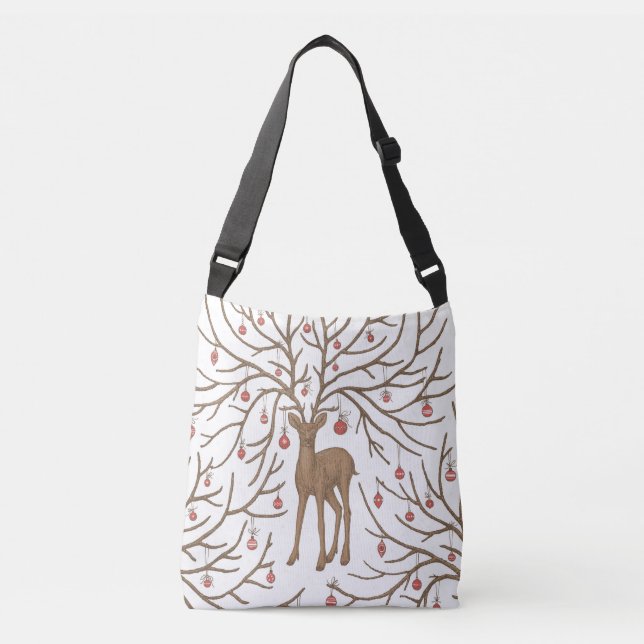 Christmas deer on white crossbody bag (Front)