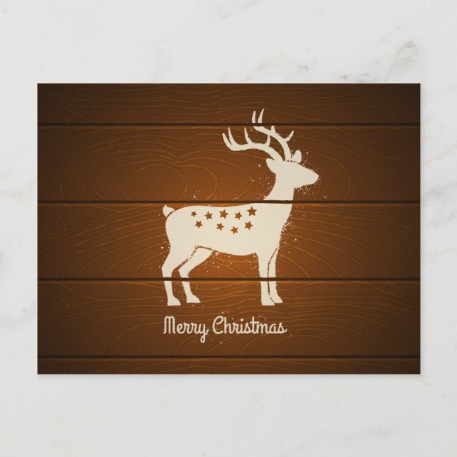 Christmas deer on wooden background holiday postcard (Front)