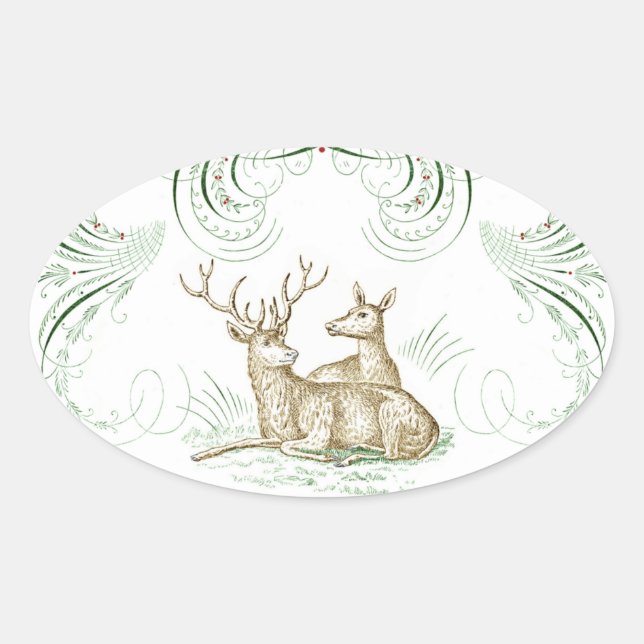 Christmas Deer Oval Sticker (Front)