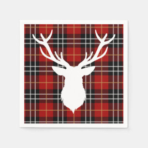 CHRISTMAS DEER RED PLAID NAPKIN