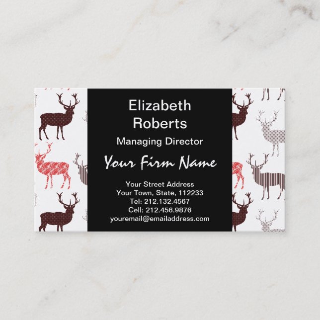 Christmas Deer / Reindeer Decorative Pattern Business Card (Front)