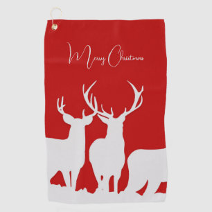 Christmas deer reindeer holiday simple classic red golf towel