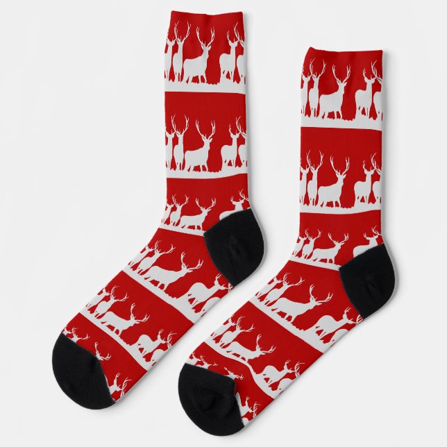 Christmas deer reindeer holiday simple classic red socks (Left)