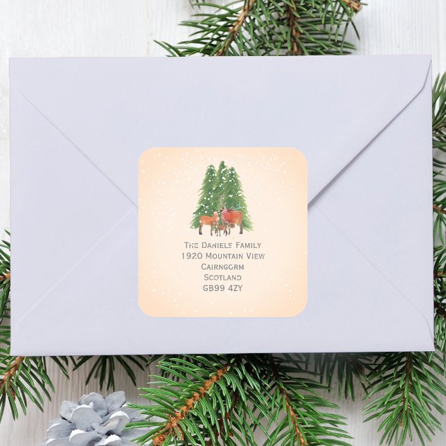 Christmas Deer Return Address Square Sticker (Creator Uploaded)