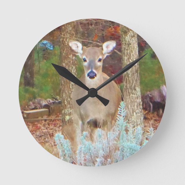 Christmas Deer Round Clock (Front)