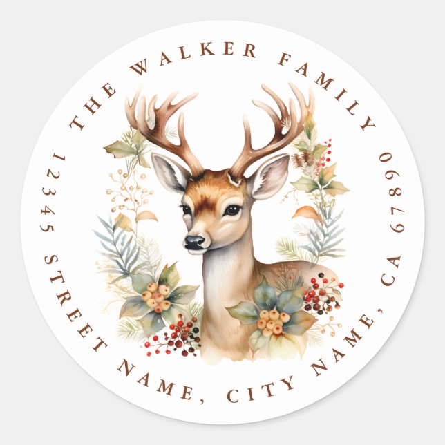 Christmas Deer Round Stickers (Front)