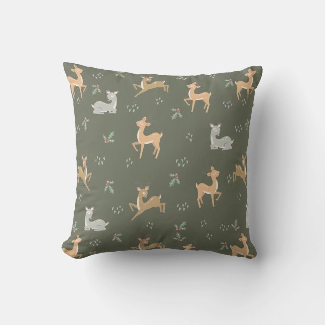 Christmas Deer Seamless Pattern Cushion (Front)