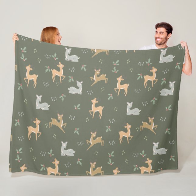 Christmas Deer Seamless Pattern Fleece Blanket (In Situ)