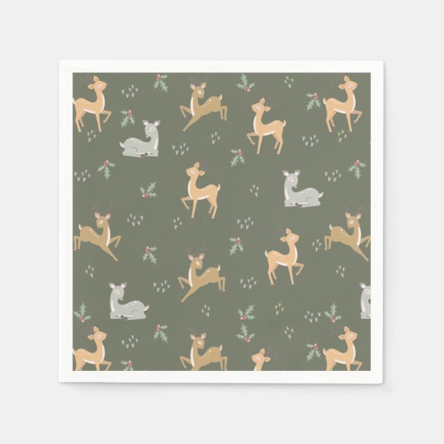 Christmas Deer Seamless Pattern Napkin (Front)