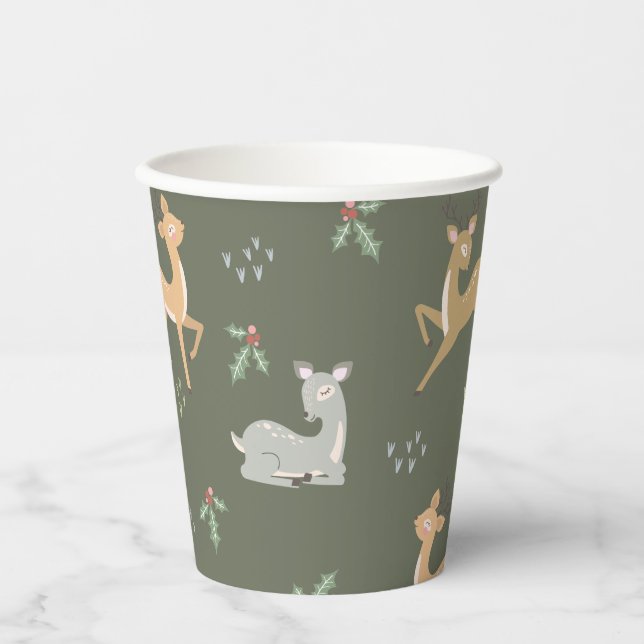 Christmas Deer Seamless Pattern Paper Cups (Front)