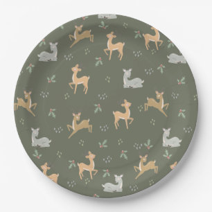Christmas Deer Seamless Pattern Paper Plate