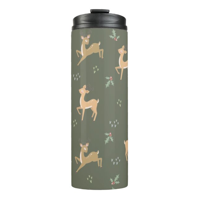 Christmas Deer Seamless Pattern Thermal Tumbler (Front)
