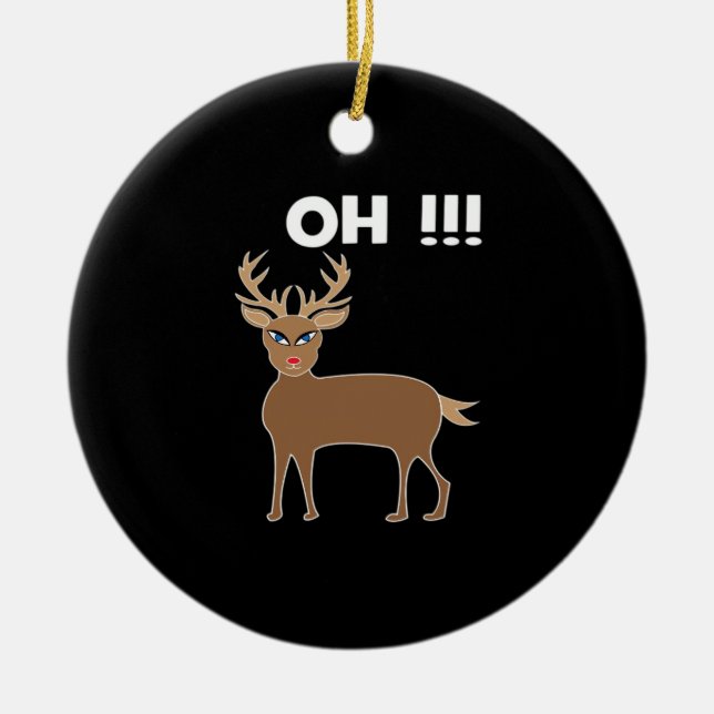 Christmas Deer Season Cute Festive Retro Style Ceramic Ornament (Front)