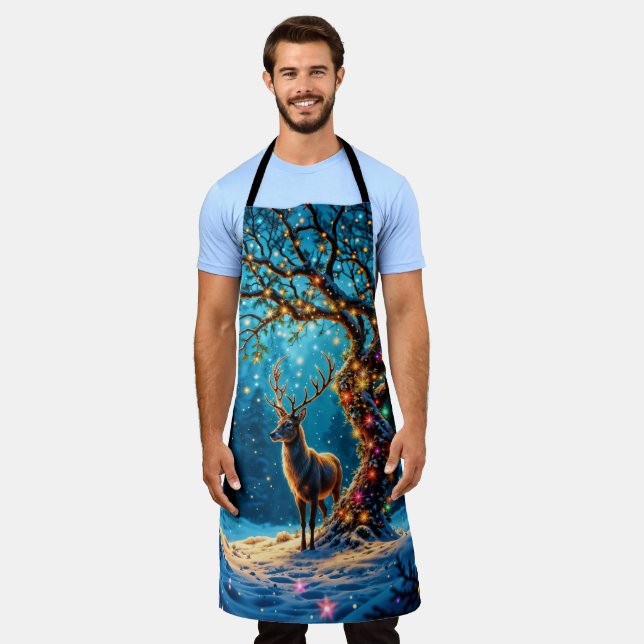 Christmas deer snow colourful glitter glow apron (Worn)