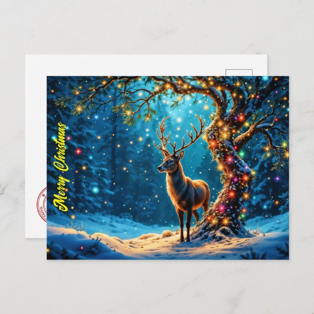 Christmas deer snow colourful glitter glow postcard (Front/Back)
