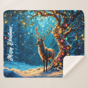 Christmas deer snow colourful glitter glow sherpa blanket