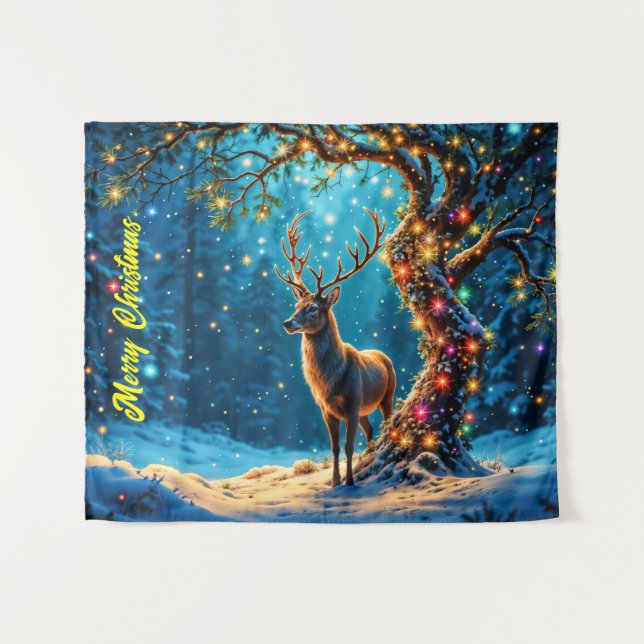 Christmas deer snow colourful glitter glow tapestry (Front (Horizontal))