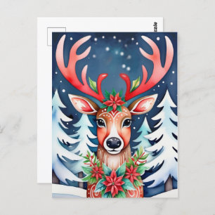 Christmas Deer Snowy Forest Postcard
