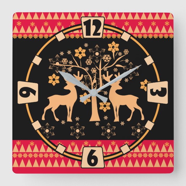 Christmas deer square wall clock (Front)