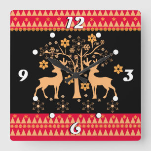 Christmas deer square wall clock