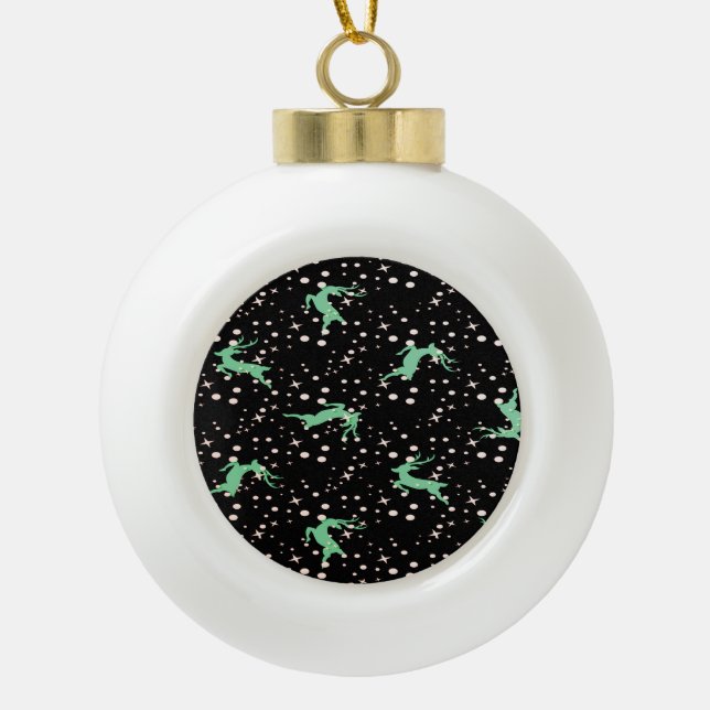 Christmas Deer Star Winter Pattern  Ceramic Ball Christmas Ornament (Front)