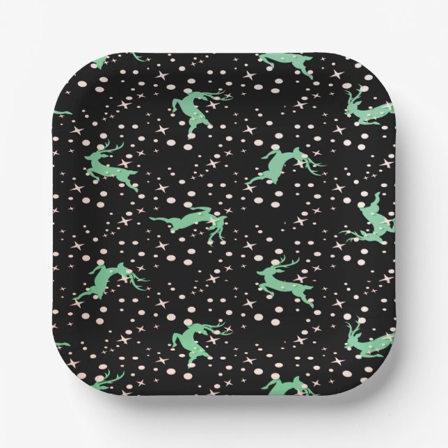 Christmas Deer Star Winter Pattern  Paper Plate (Front)
