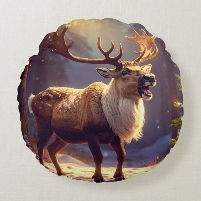 Christmas DEER TO SANTA'S HEART Round Cushion (Front)