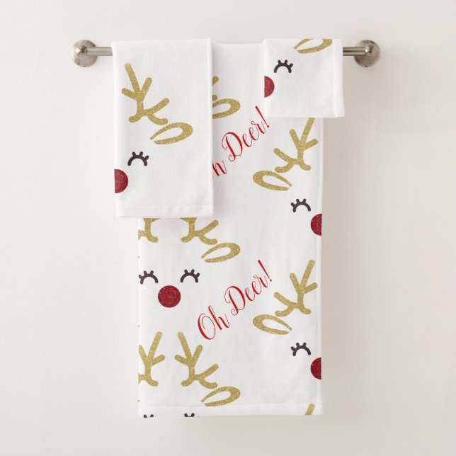 Christmas Deer towel set, Holidays Bathroom decor (Insitu)