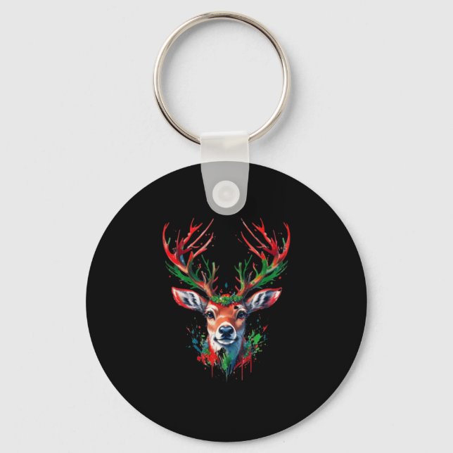 Christmas deer watercolor key ring (Front)