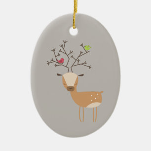 Christmas Deer with Birds Ceramic Tree Decoration