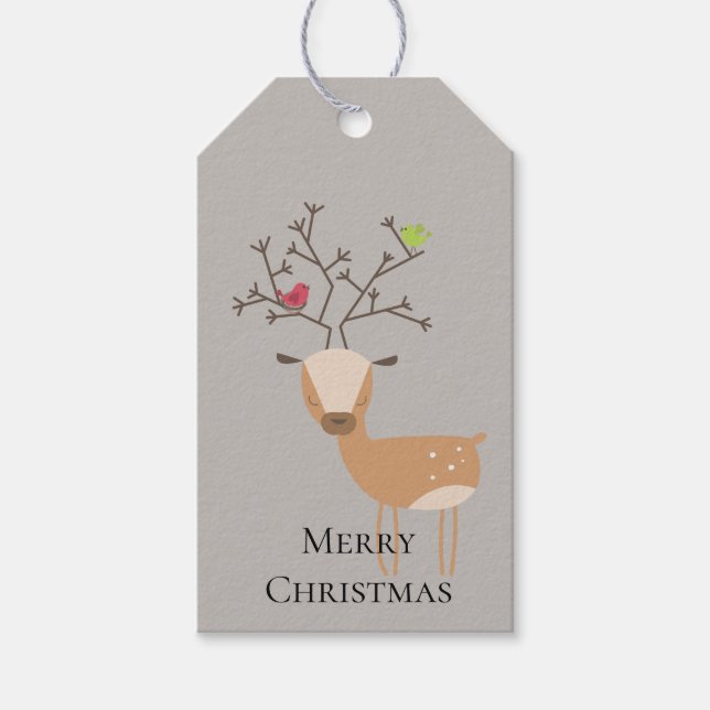 Christmas Deer with Birds Gift Tags (Front)