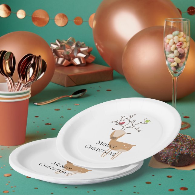 Christmas Deer with Birds Paper Plate (Multi)