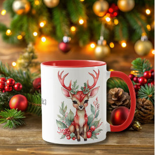 Christmas Deer with Holly Coffee Mug