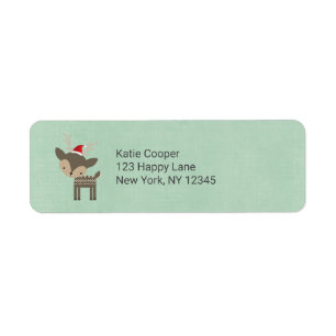 Christmas Deer With Red Santa Hat Retro Hipster Return Address Label