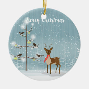 Christmas Deer With Red Scarf Ceramic Tree Decoration