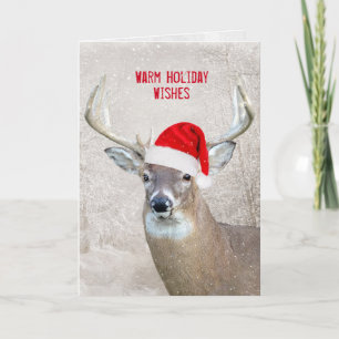 Christmas Deer with Santa Hat Holiday Card