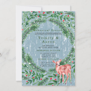 Christmas Deer Wood Rehearsal Dinner  Invitation