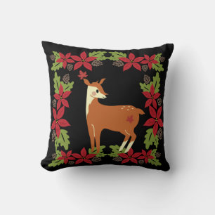 Christmas Deer,  Xmas Leaves & flowers Pattern Cushion