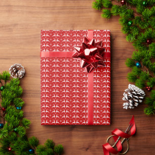 Christmas Deers and Snowflakes Red & White Pattern Wrapping Paper