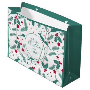 Christmas deers & holly pattern large gift bag