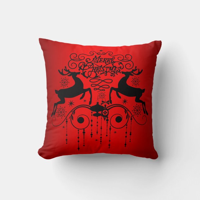 Christmas Deers Slhouettes Red Throw Pillow (Front)