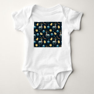 Christmas Deers: Watercolor Seamless Pattern Baby Bodysuit