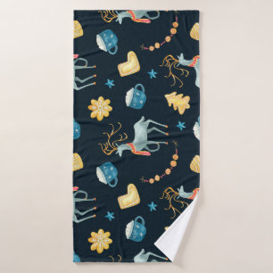 Christmas Deers: Watercolor Seamless Pattern Bath Towel
